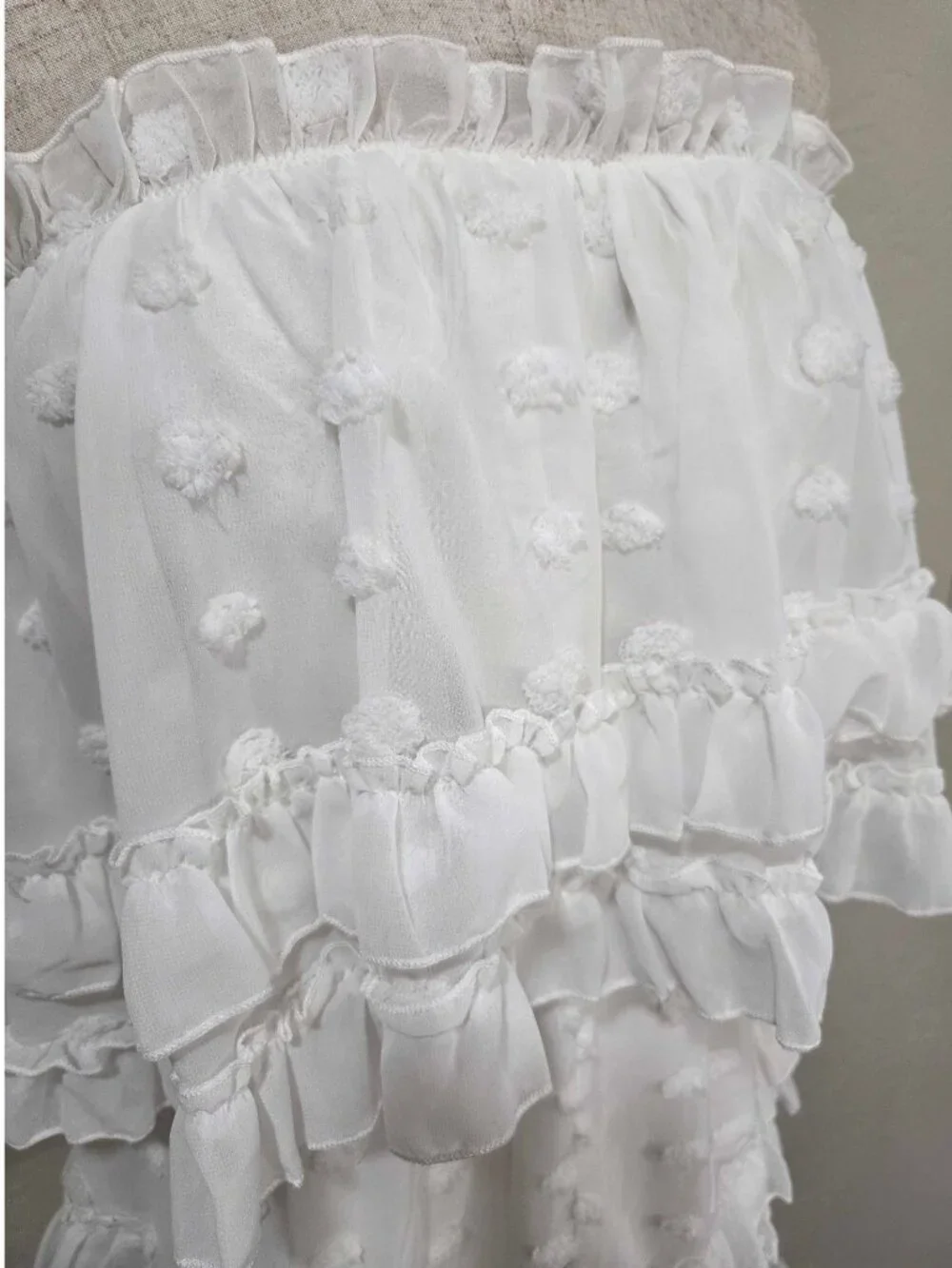 Swiss Dot Strapless Romper With Tiered‎ Ruffles